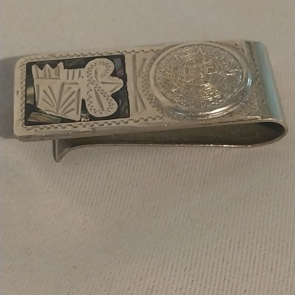 Mexico Alpaca silver Abalone inlay mosaic Aztec money clip - Picture 4 of 5